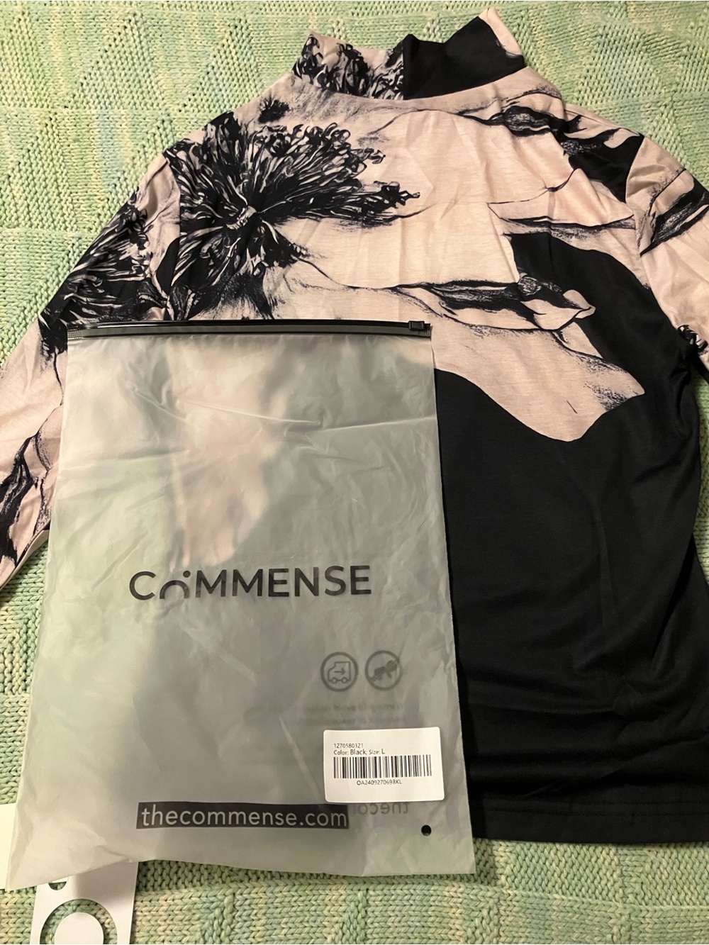 Commense Black and Cream Floral Long Sleeve Top